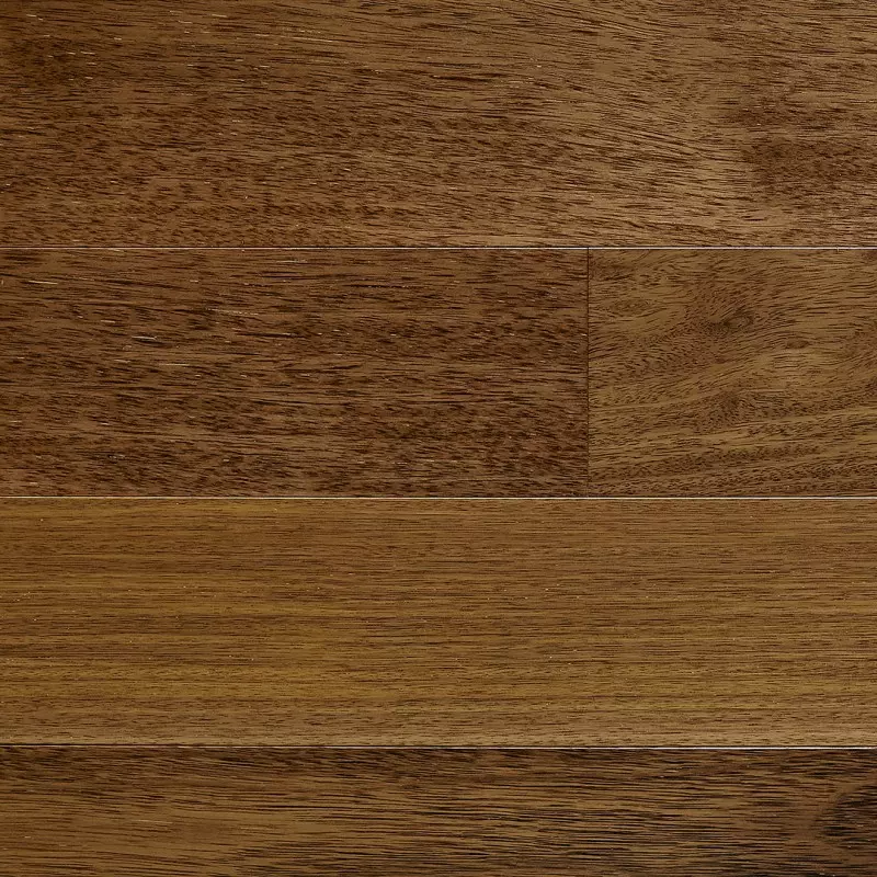 Parquet exotique contrecollé Merbau - 12/3.5x140 mm - Verni Satiné - Choix Naturel - Vue de face - CarréSol Éditions